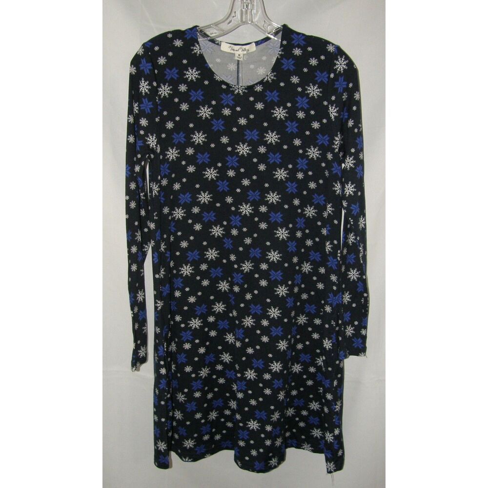NEW Snowflake Print Sz Medium Soft Stretchy Casual Dress Pockets VINE & VALLEY